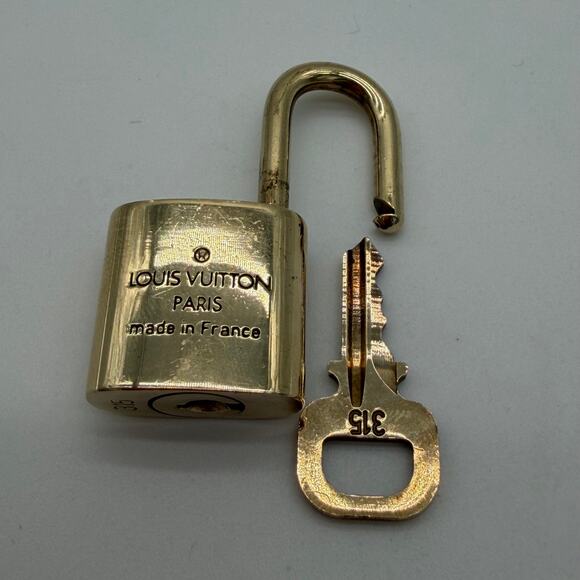 LOUIS VUITTON PadLock Lock & Key Brass Gold Authentic Number 315 Designer - Picture 2 of 5